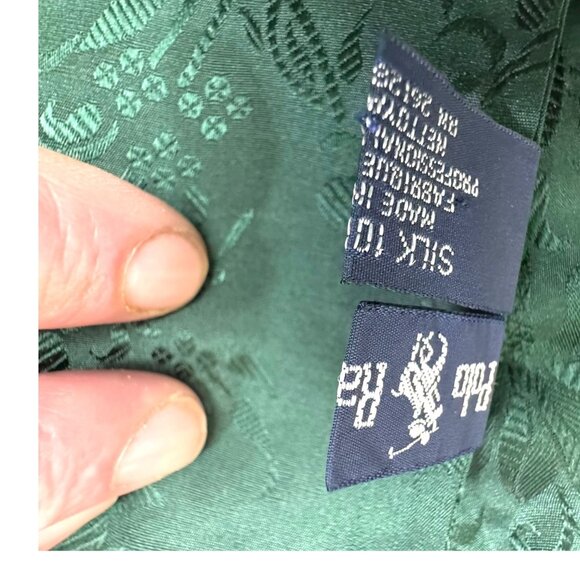 Polo Ralph Lauren Green Jacquard Floral Scarf Emerald Dark Green 100% Silk 60x12 - Picture 3 of 12